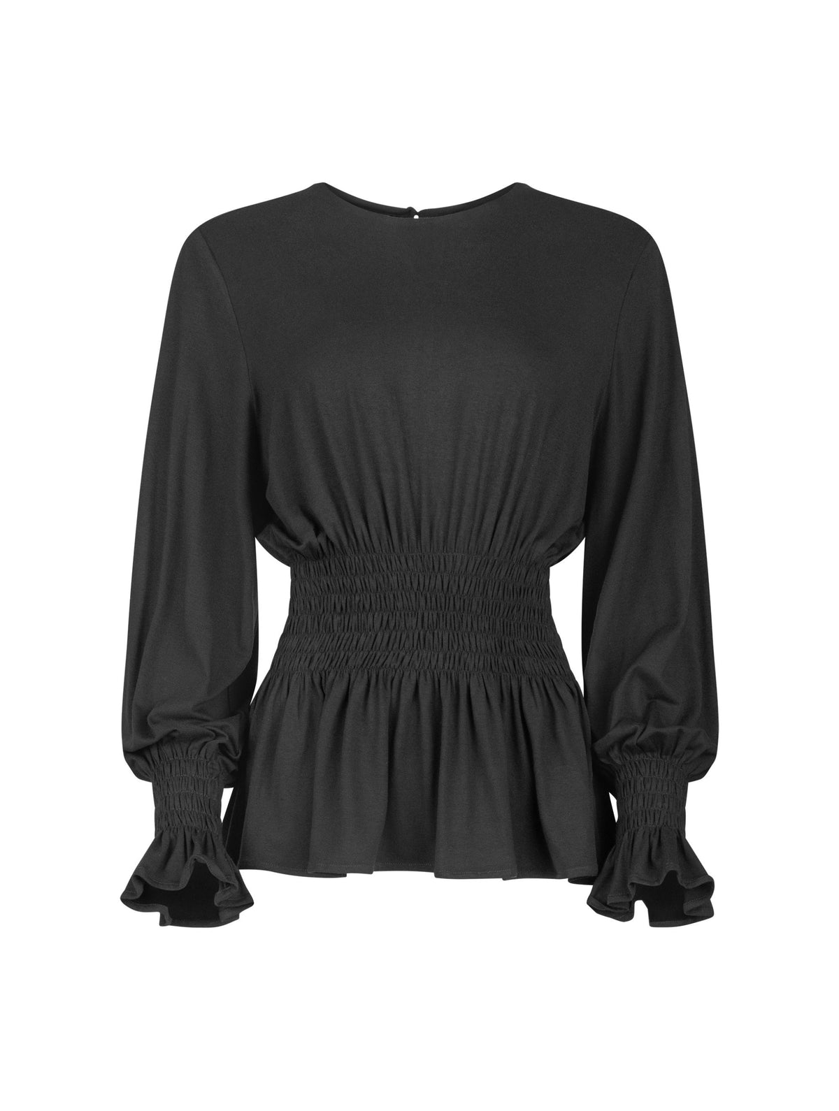 Longsleeve mit Rundhalsausschnitt und elastischem Taillenbund und Bündchen. Hergestellt aus zertifizierter Viskose und Lyocell.