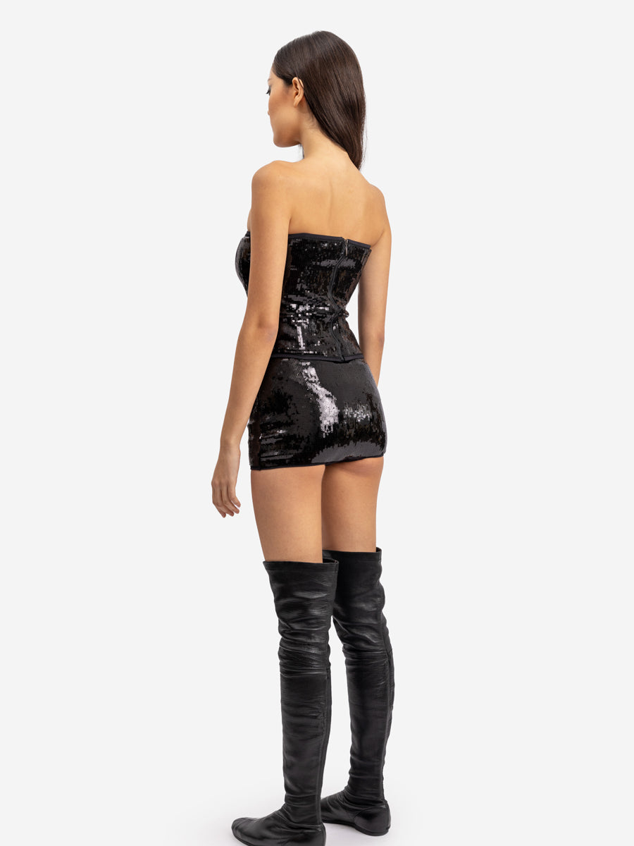 Trägerloses, figurbetontes, elastisches Pailletten-Bustier Hakika von Helene Galwas