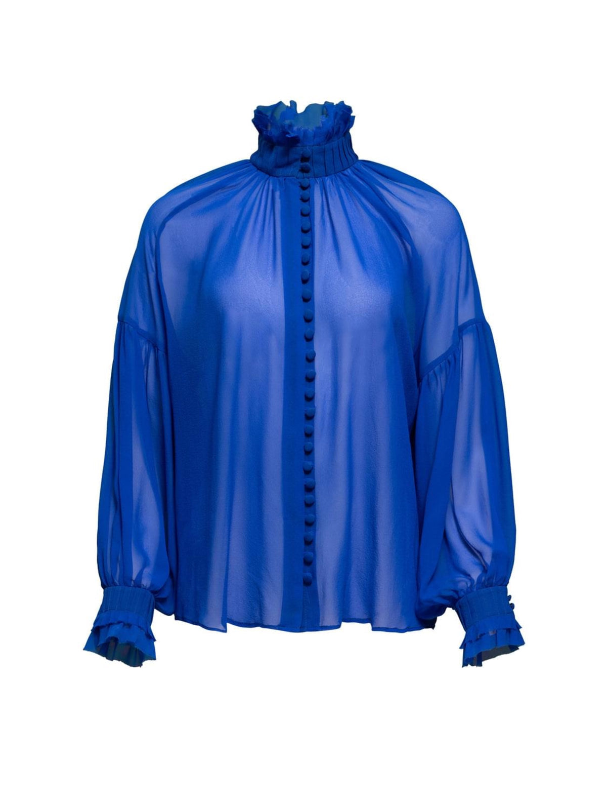 Edle Seiden Chiffonbluse Babett in blau von Helene Galwas.