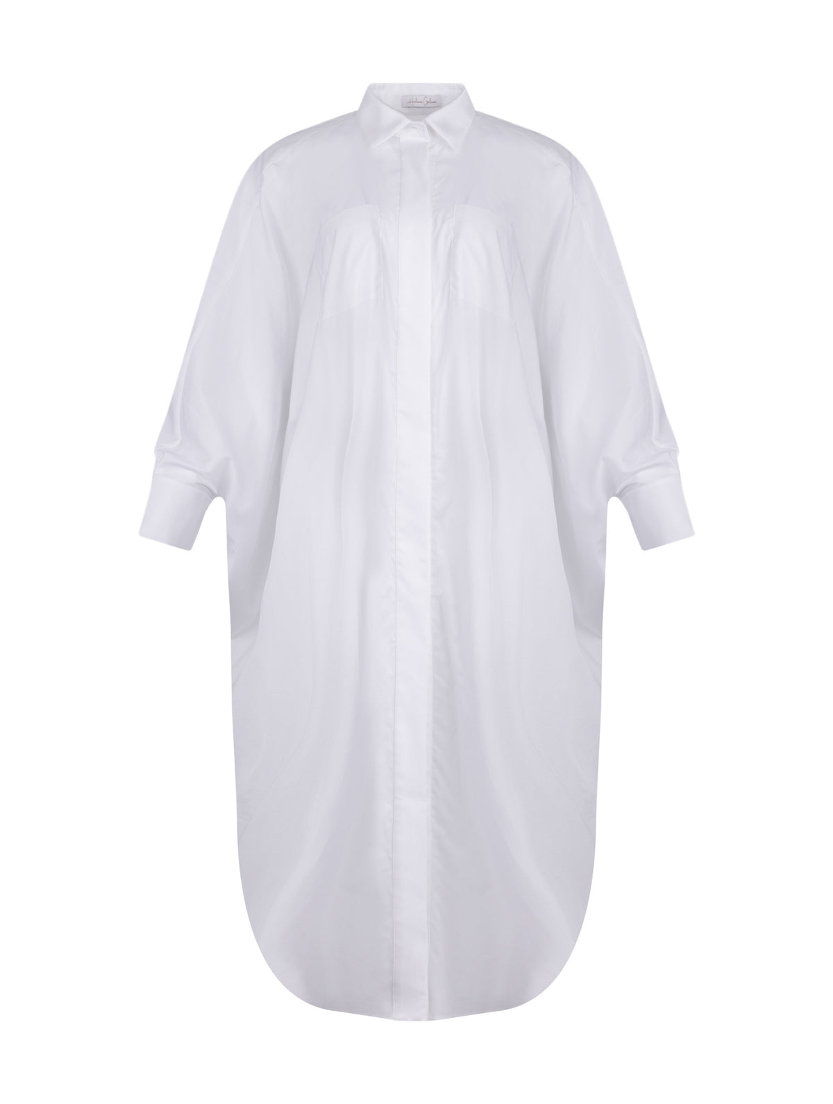 Weites Maxikleid, sophisticated Look durch den ausgefallenen Rückenauschnitt, der sich verstellen lässt, sodass man die Tiefe des Rückenausschnitts anpassen kann, Lange Ärmel mit klassischen Hemdmanschetten und Kragen.