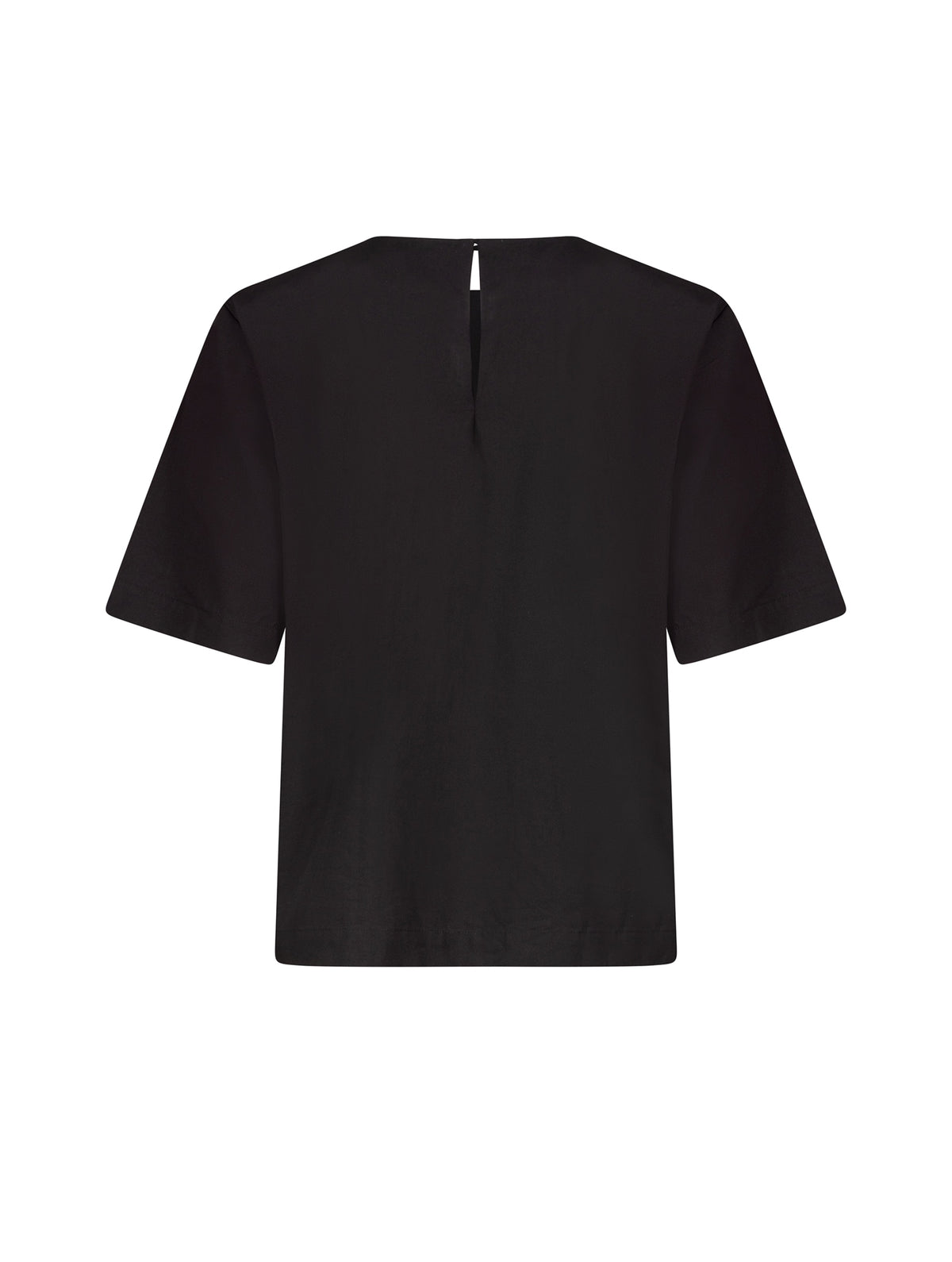 Hochgeschlossene Bluse aus Baumwolle im T-Shirt-Stil mit Knopfverschluss auf der Rückseite. 