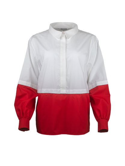 Bluse aus 100% feiner Baumwolle mit weitem Umlegekragen, durch abknöpfbarem unteren Teil auch als Crop-Bluse zu tragen