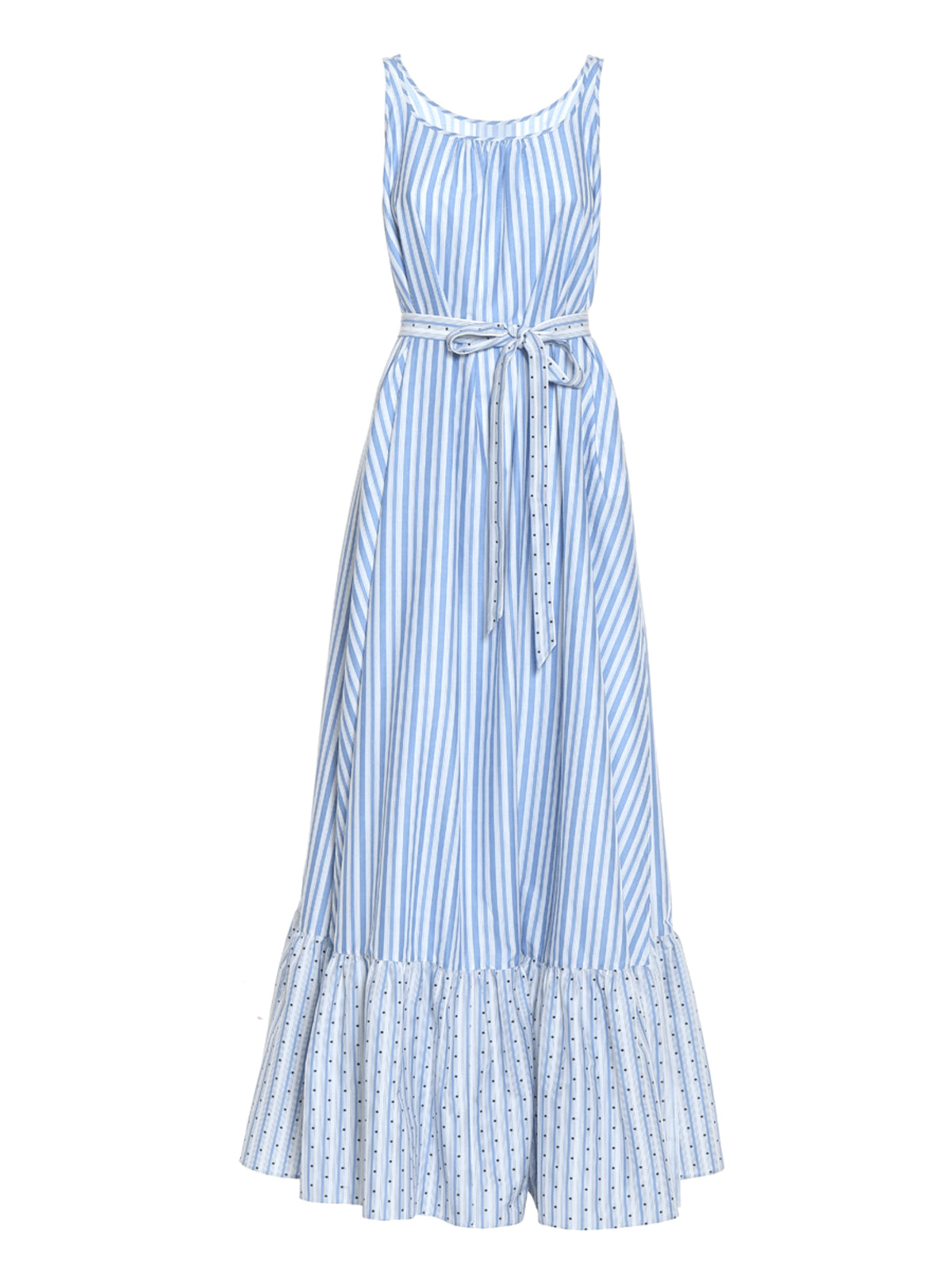 Maxikleid aus Premium-Baumwolle, schmalen Trägern, seitlichem Schlitz und einem charmanten Bindegürtel.