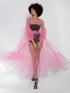 Neon pinkes Maxikleid aus Tüll mit weitem Rock und Puffärmeln