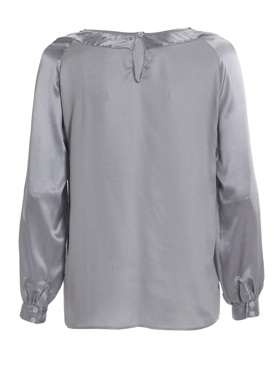 Langarm Seidenbluse mit Rundhalsausschnitt und Knopf im Nackenbereich
