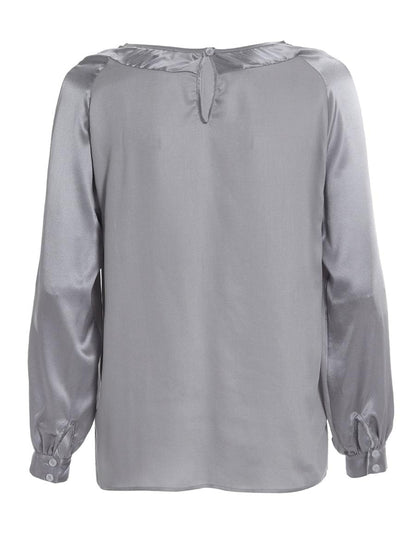 Langarm Seidenbluse mit Rundhalsausschnitt und Knopf im Nackenbereich