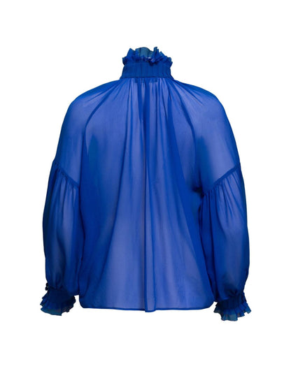 Edle Seiden Chiffonbluse Babett in blau von Helene Galwas