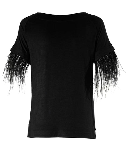 T-Shirt aus Viskose mit hohem Tragekomfort und abknöpfbaren Federn an den Ärmeln
